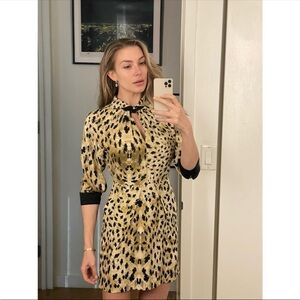 PRADA Sable Raso Beige & Black Leopard-Print Mini Dress
